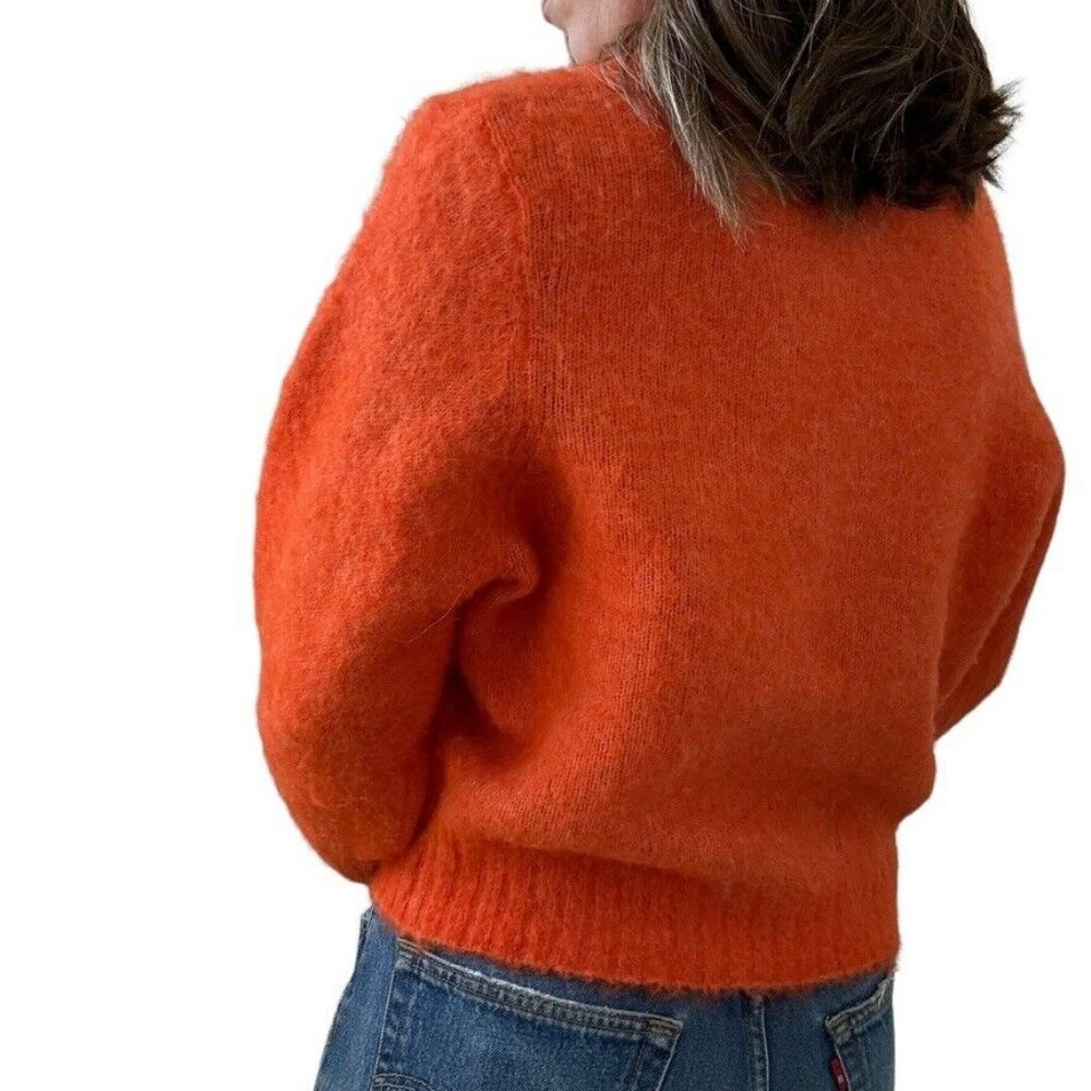 American Vintage Womens Neon Orange Fluffy Alpaca Blend Cropped Sweater Sz S - Picture 6 of 9